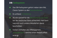 Infos &uuml;ber das DB-Farbsystem. Es enth&auml;lt 12 Farben mit Metallic-Effekt